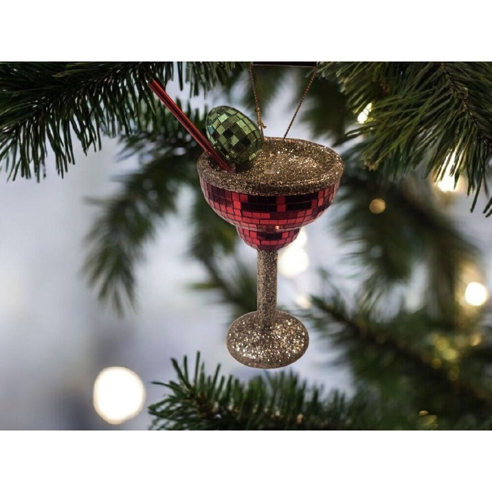New Large Disco Glitter Dirty Martini Cocktail Hoilday Christmas Tree Ornament